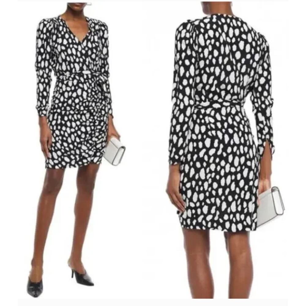 Maje Rossima Spot-Print V-Neck Faux Wrap Dress Size Medium‎